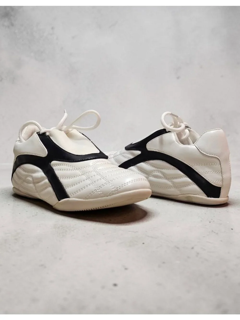 Quilted White Sneakers With Black Contrast Detailing Womens Casual Athletic Shoe